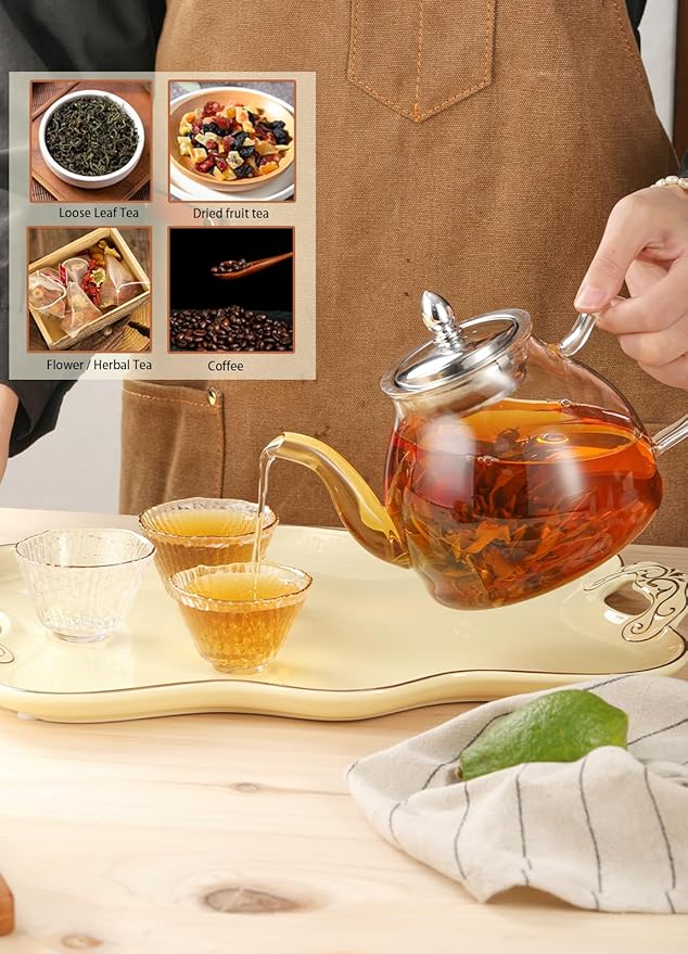 TETWIN Glass Teapot Including 6 Blooming Flower Tea Balls, Stovetop Safe Tea Pot with Removable Infuser for Loose Leaf Tea, 1000ml / 33.8oz - Bloomnest