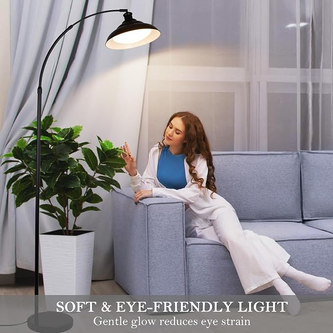 Arc Floor Lamp, Dimmable Dome Floor Lamp with Remote & Foot Switch, Modern Standing Lamp 3000-6500K 25W Integrated LED Bulb, Black Tall Lamp Over Couch Lamps for Living Room Bedroom Offices(Black) - Bloomnest