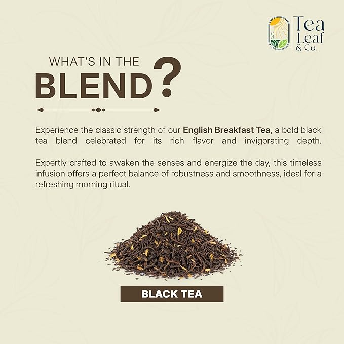 Tealeaf & Co. English Breakfast Black Tea - English Breakfast Tea in Loose Leaf Form - Contains Low Caffeine - Upto 50 Servings - Gluten Free (3.52oz/100gm) - Bloomnest