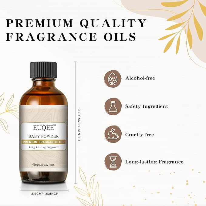 EUQEE Baby Powder Fragrance Oil Premium Fragrance Essential Oil 60ml with Glass Dropper for Aromatherapy, Candle Making, DIY Bath Bombs(2.02 Fl oz) - Bloomnest