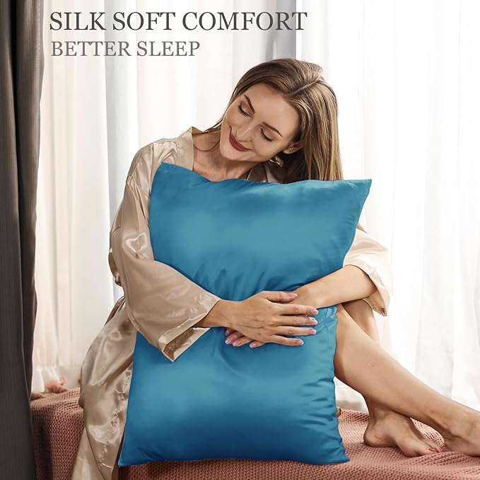 Adubor 100% Silk Pillowcase - Mulberry Silk Pillow Cases, 23 Momme 6A Grade Fibers, Silk Pillow Case for Hair and Skin Health, with Hidden Zipper (King 20''×36'', Peacock Blue, 1PC) - Bloomnest
