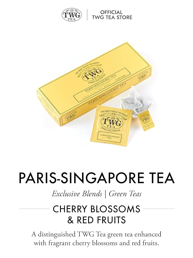 TWG Tea | Paris-Singapore Tea | Green Tea | Cherry Blossoms & Red Fruits | 15 Hand Sewn Cotton Teabags | Gift Set - Bloomnest