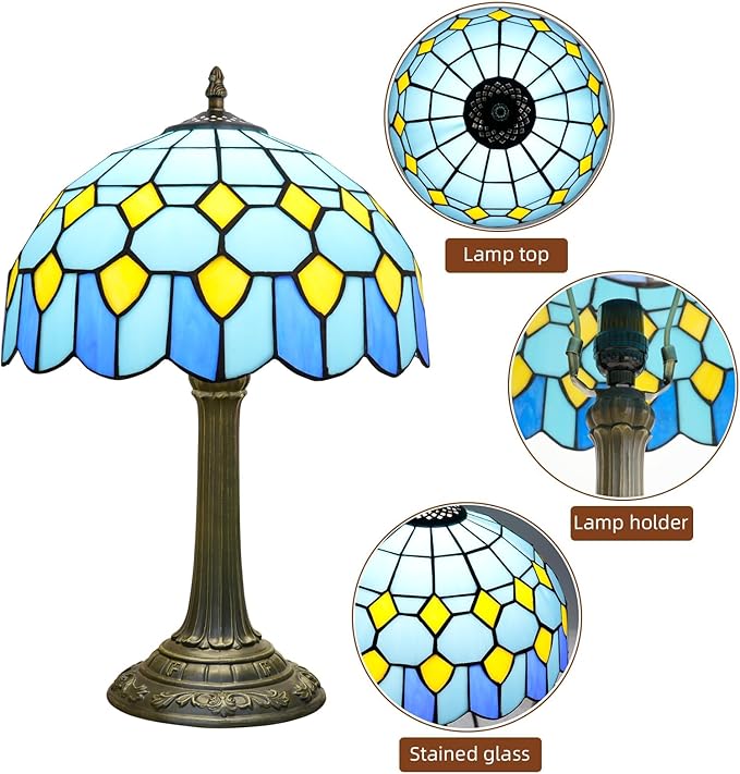 Tiffany Lamp Modern Design Blue Mediterranean Style Stained Glass Lamps Coastal Beach Theme Living Room Office Hotel Bar Kitchen Restaurant Bedroom Bedside Gift Home Decor 12X19 Inch end Table Lamp - Bloomnest