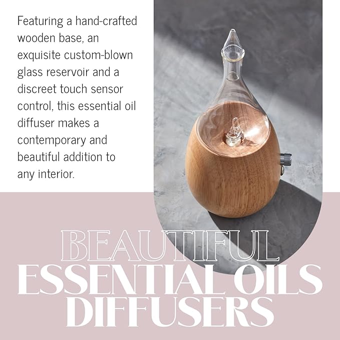 Raindrop 2.0 Nebulizing Diffuser for Essential Oil Aromatherapy Light-Colored Wood Base