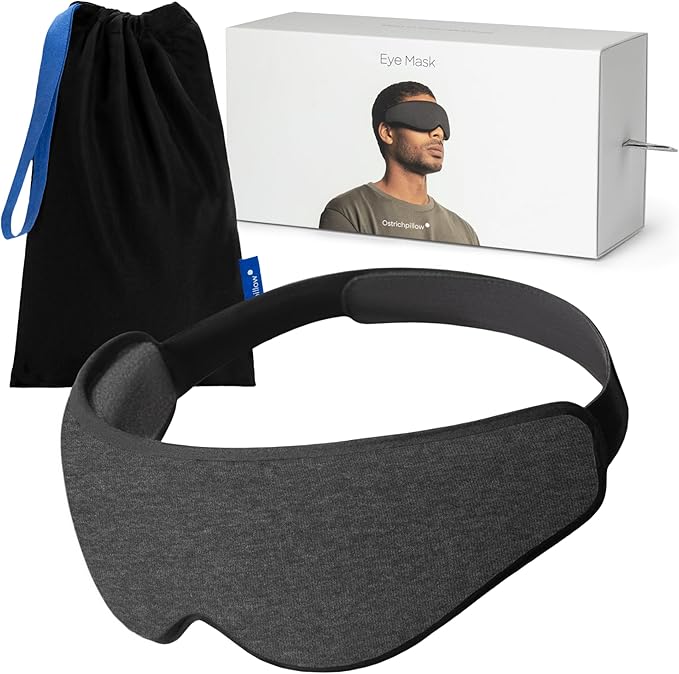 Ostrichpillow Eye Mask, Sleep Mask for Men Women 100% Blackout, No Pressure On Eyes, Soft & Breathable, Adjustable Fit, Travel Bag Included - Bloomnest