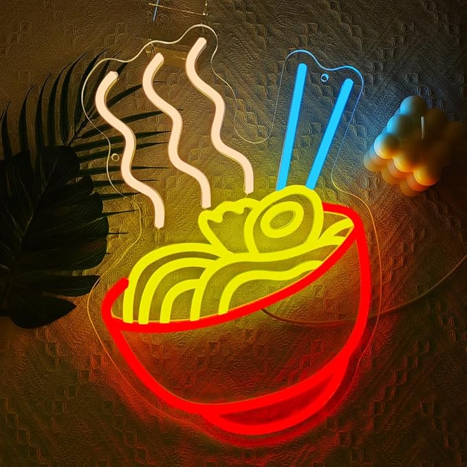 Ramen Neon Sign, Japanese Anime Led Neon Lights for Wall Decor Noodle Neon Signs for Restaurant Ramen Shop Store Kitchen Home Dinning Room USB Powered(14.2"*11.6") - Bloomnest