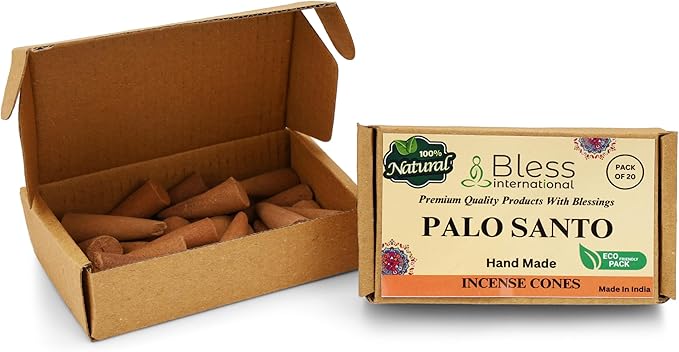 Bless International Palo Santo 100%-Natural-Incense-Cones Handmade-Hand-Dipped Organic-Chemicals-Free for-Purification-Relaxation-Positivity-Yoga-Meditation The-Best-scents (20 Count)