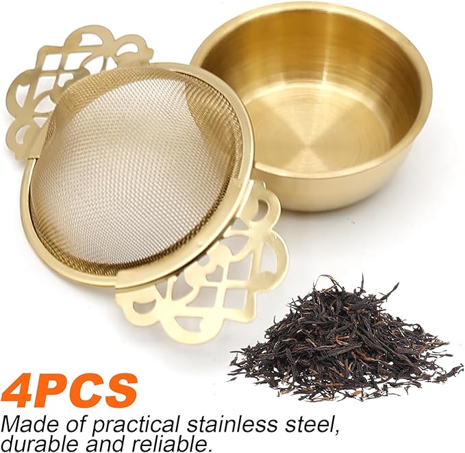 304 Stainless Steel Tea Drain Strainer Tea Filter Mesh Tea Drip Bowls Teapot Strainer With Petal Handles Tea Divider, Pack Of 4 - Bloomnest