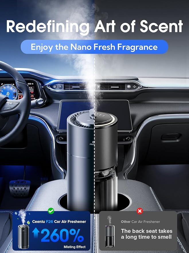 Ceeniu Smart Car Air Fresheners, New Smell Experience by Ultrasonic Mist, Auto On/Off, Powerful Built-in Battery, Natural Fragrance, Adjustable Car freshener, Cologne Scent - Bloomnest