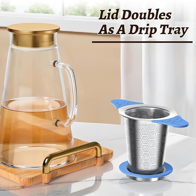 Tea Infuser for Loose Leaf Tea,18/8 Stainless Steel Tea Infuser with Heat Proof Silicone Handles,Extra Fine Mesh Tea Strainers Filter Fine Tea Leaves Effectively,Fits TeaPots/Mugs -Blue - Bloomnest