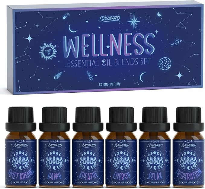 SALUBRITO Essential Oils Set, Wellness Aromatherapy Oil for Diffuser, Home, Candle, soap Making, Natural Blend Oils Gift for Women and Men, 6x10ml - Bloomnest