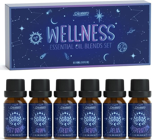 SALUBRITO Essential Oils Set, Wellness Aromatherapy Oil for Diffuser, Home, Candle, soap Making, Natural Blend Oils Gift for Women and Men, 6x10ml - Bloomnest