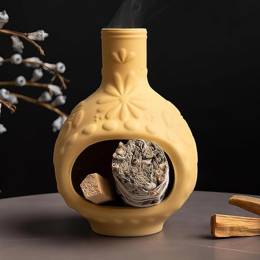 Handmade Ceramic Palo Santo Burner&Incense Holder-Mini Chimenea Dish for Sage Sticks,Copal,and Meditation Decor-Natural Clay Smudge Pot with Aromatic Design,Anxiety Relief Gifts for Women - Bloomnest