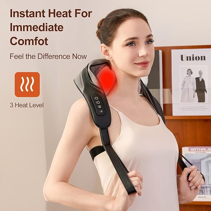 Neck Massager for Pain Relief Deep Tissue, Shiatsu Neck and Back Massager With Heat, Electric Massage Pillow for Shoulder Leg Body Muscle Pain Relief, Gifts For Women Men Mom Dad (Black【with bag】) - Bloomnest