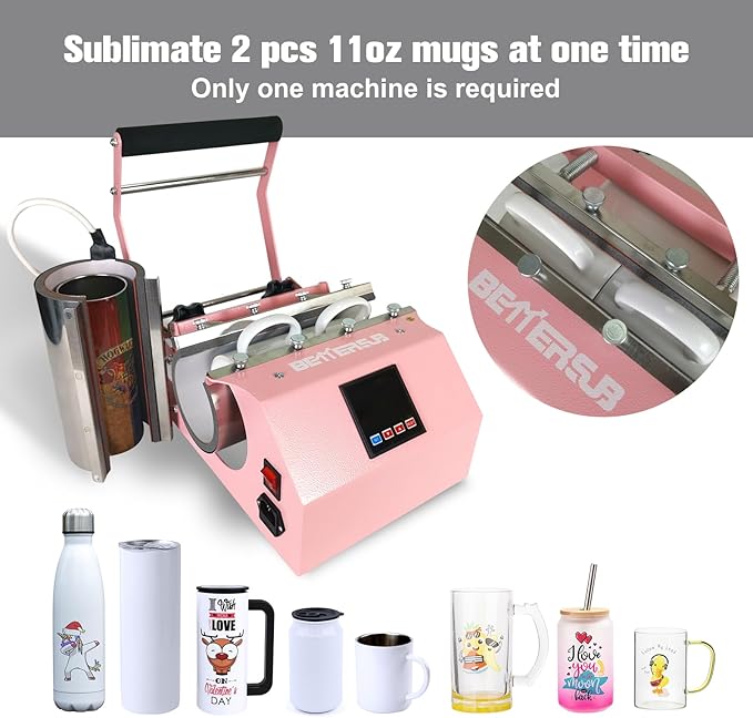 BetterSub 3in1 40 OZ Tumbler Mug Heat Press Machine 30 OZ 20 OZ 16 OZ Sublimation Straight Skinny Tumbler Mug,11 OZ 15 OZ 16 OZ Sublimation Mug Heat Transfer Pink - Bloomnest