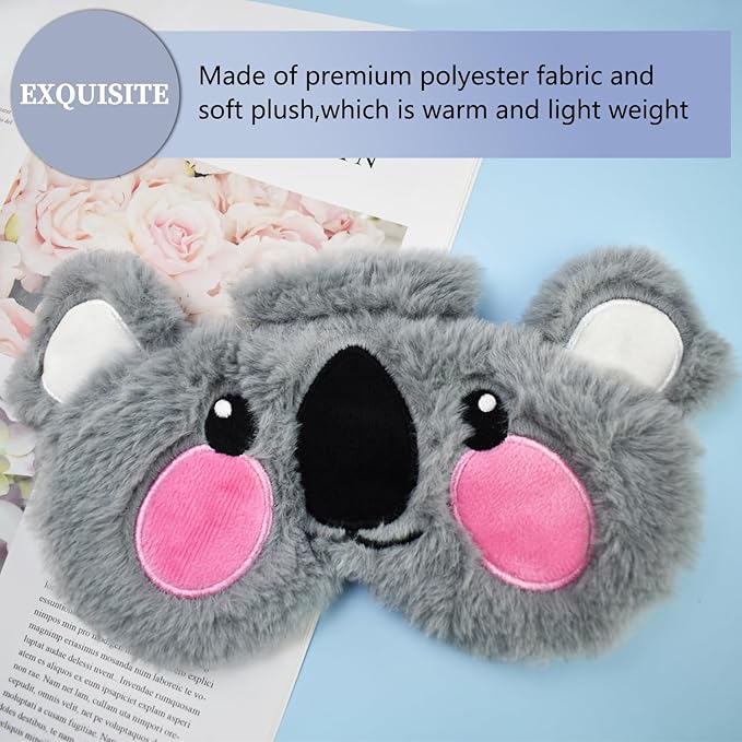 Sleep Mask Cute Design for Sleeping, Cartoon Soft Plush Blindfold Funny Animal Eye Cover for Girls Teens Women and Adult Eye Shade (Grey Koala) - Bloomnest