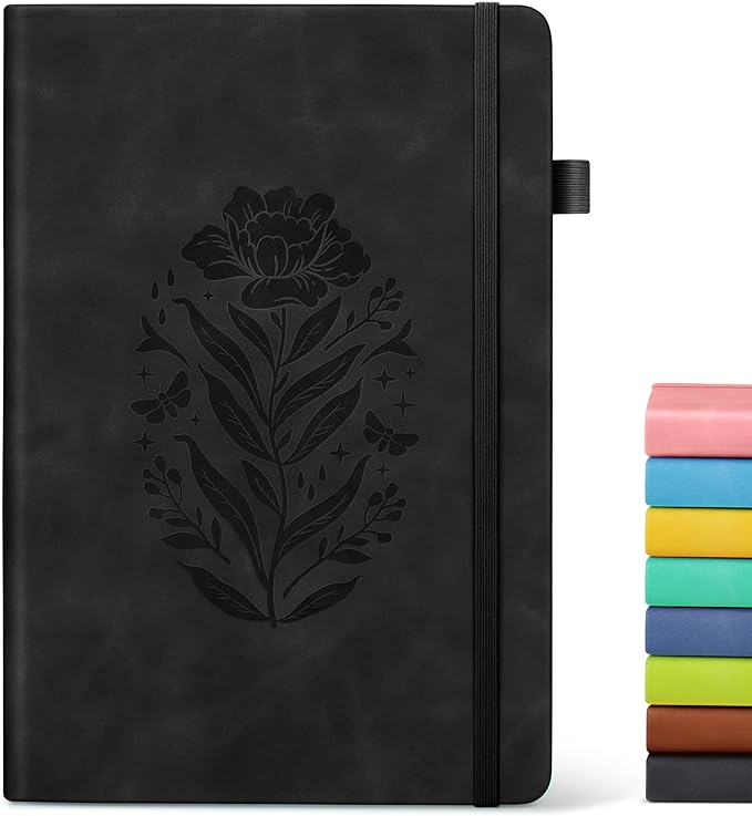 Lined Journal Notebook for Women, A5 Pink Hardcover Leather Journals for Writing, 200 Pages Travel Daily Journal,Thick College Ruled Notebook for Work School, Note Taking, Business 5.75'' X 8.38'' Black - Bloomnest