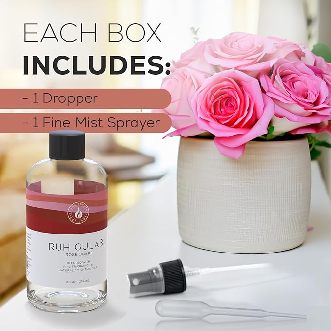 Aroma Country Ruh Gulab Diffuser Oil - Luxury Essential Oils for Diffuser Refill & Air Freshener Room Spray - Long-Lasting & Natural Home Fragrance, Damask Rose Scented Oil for Diffusers (8.5 Fl. oz) AromaCountry