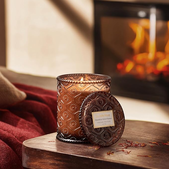LA JOLIE MUSE Hearth & Velvet Flames Candle - Saffron, Clove, Vanilla | 6 oz Natural Soy Wax | 40 Hours Clean Burn | Elegant Home Décor | Gift-Ready for Hosts & Gatherings - Bloomnest