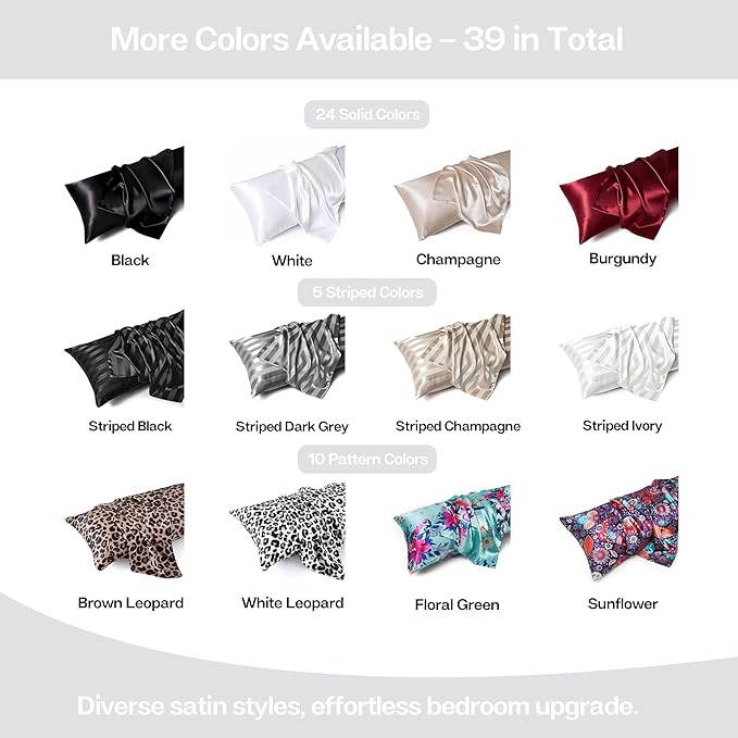 MR&HM Satin Body Pillow Cover, Soft and Breathable Body Pillow Case with Envelope Closure, Cooling and Silky Long Pillowcase for Hair and Skin,Grey (20x54, White) - Bloomnest
