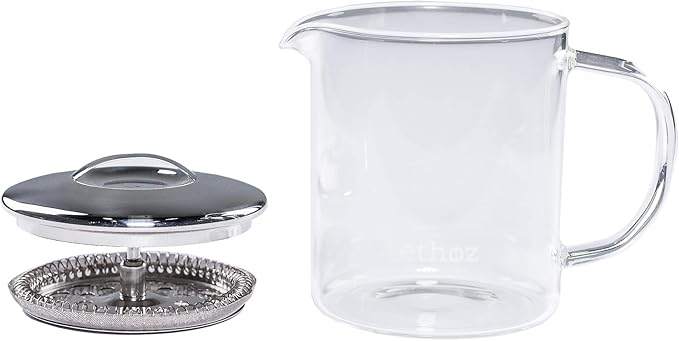 ethoz® Glass Tea Brewer – Premium Loose-Leaf Infuser, Borosilicate Chamber, Stainless Steel Strainer, 14 fl.oz. / 400 mL, Minimalist Design, Sustainable & Easy to Clean - Bloomnest