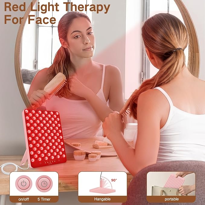 SUXIO Red Light Therapy Lamp - 165 LED Red Light Therapy Panel for Face & Body, Portable Deep 660nm - 850nm Near Infrared Light Therapy Device with Eye-Patch, Pink SUXIO