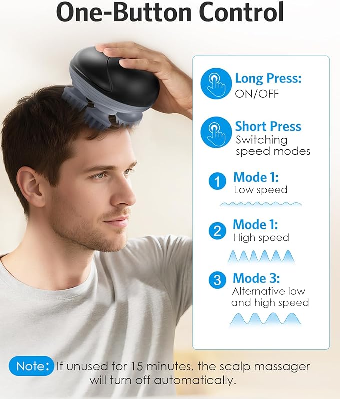 AMIR Electric Scalp Massager, Portable Head Scratcher with 96 Kneading Nodes, Handheld for Stress Relief and Pain Relief, Ideal Valentine‘s Day Gift for Her/Him (Black) AMIR