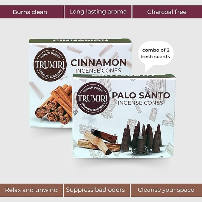 Palo Santo & Cinnamon Incense Cone Combo Pack - 10 Each TRUMIRI