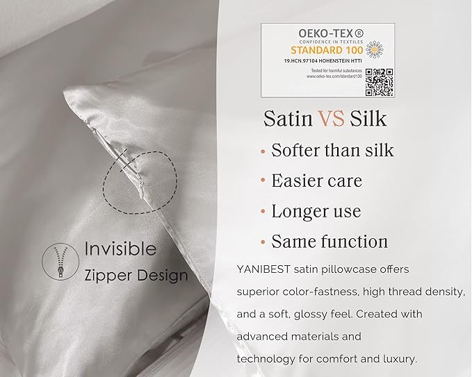 Yanibest Satin Pillowcase, King Size Pillow Cases Set of 2 - Silk Pillow Cases for Hair and Skin with Zipper, Silk Pillow Cases King for 20"x40", Exquisite Packaging for Women Men - Bloomnest