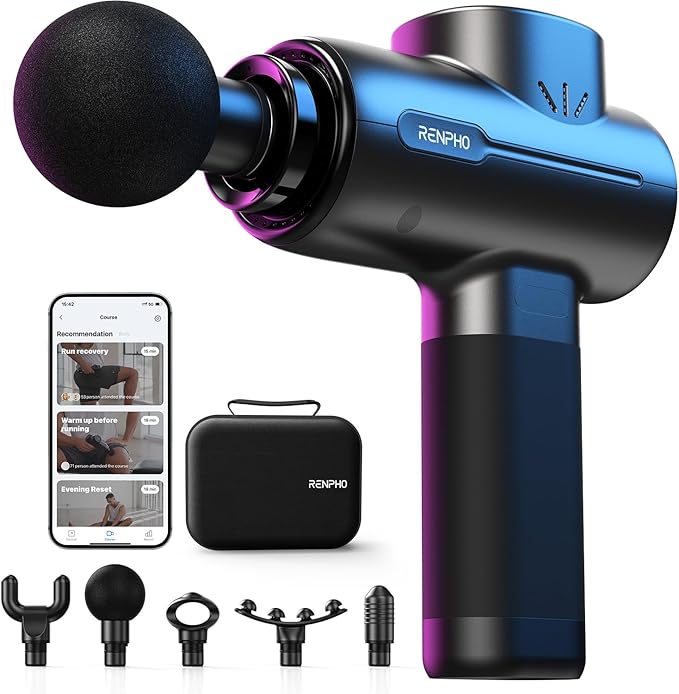 RENPHO Massage Gun with Bluetooth, Portable Percussion Massager for Back and Neck, Handheld Device with Carry Case, Gifts for Men Women, Active+ - Bloomnest