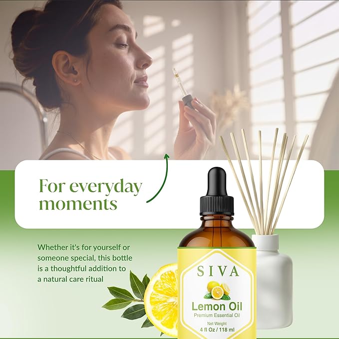 Siva Lemon Essential Oil - 4 Fl Oz – 100% Natural Lemon Oil - for Diffuser, Face, Skin Care, Aromatherapy, Hair Care, Scalp and Body Massage - with Dropper - Bloomnest