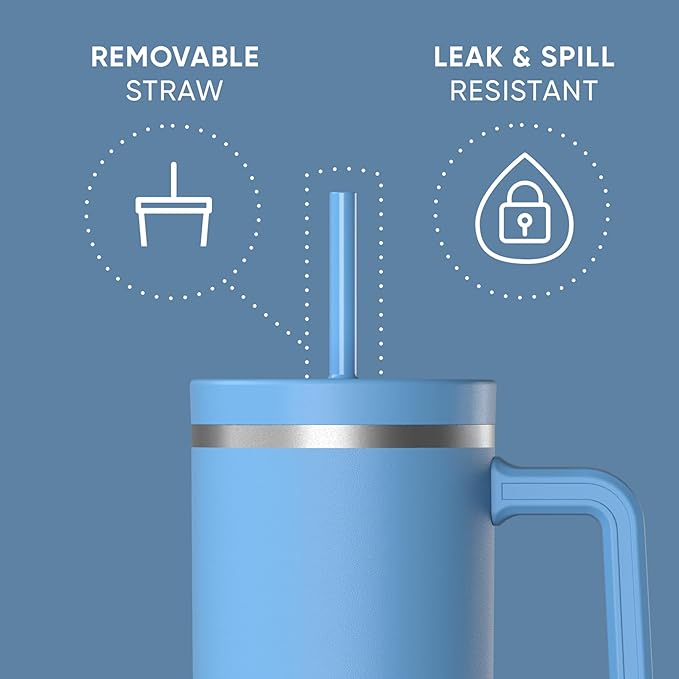 Hydrapeak Voyager 40 Oz Stainless Steel Tumbler with Handle, Insulated Water Bottle With Straw & Lid, Cupholder Friendly Reusable Travel Mug (Maya) - Bloomnest
