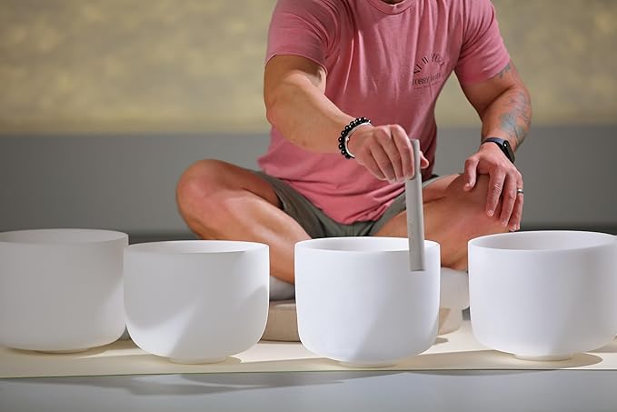 TOPFUND 8" A Note Crystal Singing Bowl Third Eye Chakra with Heavy Duty Carrying Case and Suede Mallet