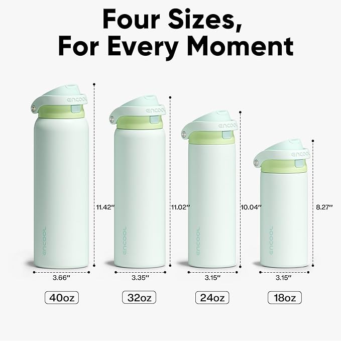 ENCOOL Leakproof Insulated Water Bottle with Straw Dual-Sip Water Bottle Bag-Safe Design for Work, Commute & Gym – Keeps Drinks Cold All Day, 24 oz, Lime White ENCOOL