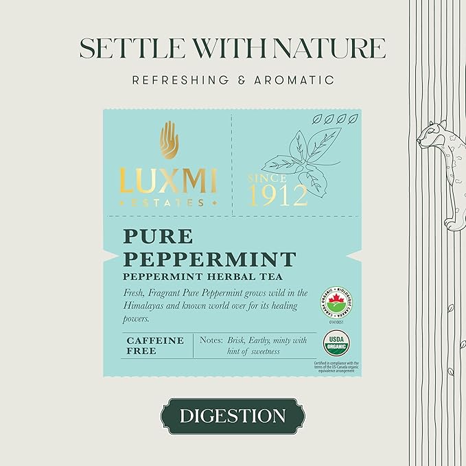Luxmi Estates Purely Peppermint 25gm Tin | USDA Certified Organic Herbal Tea | Mint Tea Best for Night Time - Bloomnest