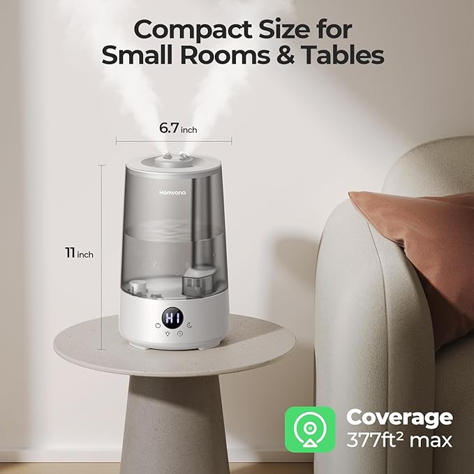 Homvana Humidifiers for Bedroom Home, 3.6 L Cool Mist Top-Fill 34H Super Long Time, Quiet 23dB, Baby Humidifier, Oil Diffuser for Large Room, House, Plant, Nursery, Office, BPA FREE, Ultrasonic (Grey) - Bloomnest