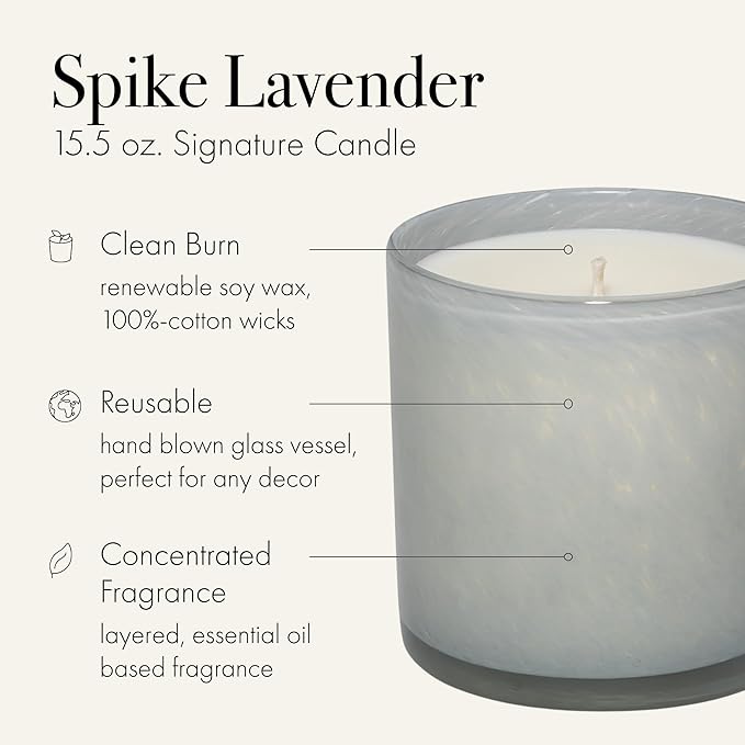 LAFCO New York Signature Candle, Spike Lavender - 15.5 oz - 90-Hour Burn Time - Reusable, Hand Blown Glass Vessel - Made in The USA - Bloomnest