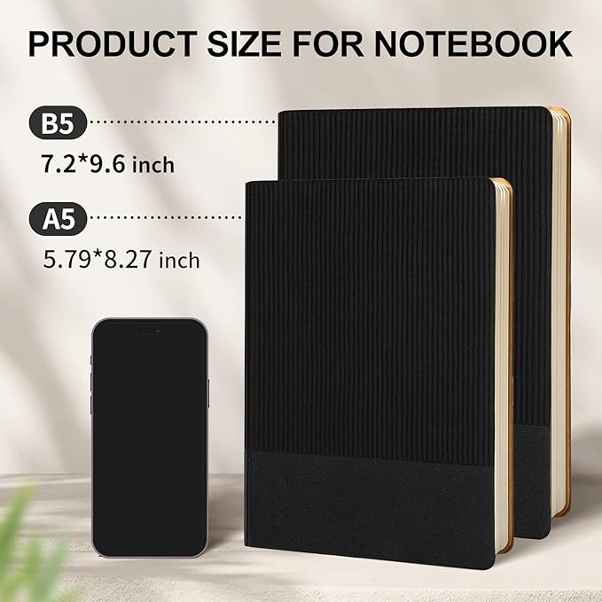 Lined Journal Notebook for Work College Ruled Note Book 7.2"x9.6" B5 PU Leather Daily Journaling 160 Pages for Women Men Writing Home School Supplies Business (Black) - Bloomnest