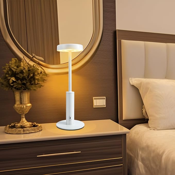 Cordless Table Lamp,Portable Rechargeable Battery Desk lamp,3 CCT & 7 RGB Color Changing Dimmable Bedside Lamp,Touch Control Ambient Light for Bedroom/Dining Room/Restaurant/Cafe(White) - Bloomnest