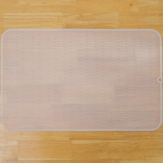 Silicone Dish Drying Mat for Multiple Usage,Easy clean,Eco-friendly,Heat-resistant Silicone Mat for Kitchen Counter or Sink,Refrigerator or Drawer Liner Translucent 3XL 28 inches x 18 inches - Bloomnest