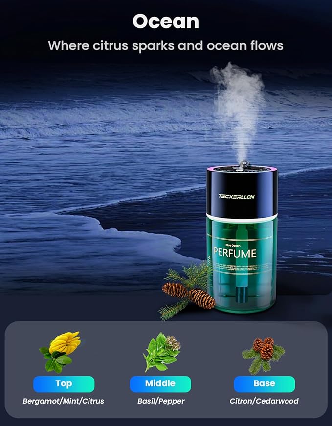 Smart Car Air Freshener, Car Diffuser With Star Light & 120ml Perfume, 4 Scent Modes, Auto On/Off, Rechargeable, Long Lasting Car Air Freshener for Cars, Homes, Offices, Bedrooms-Ocean - Bloomnest