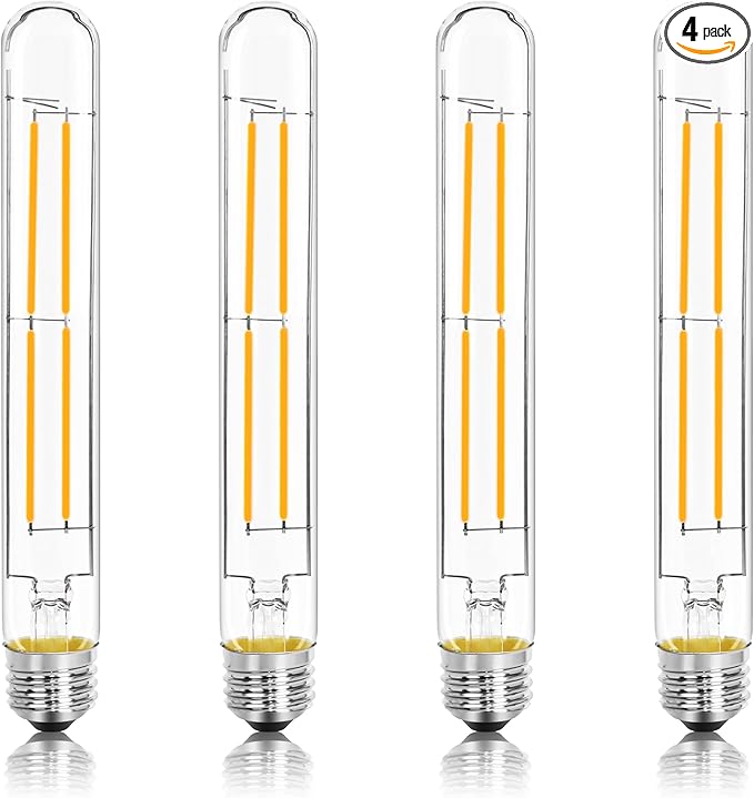 8.9IN LED Light Bulbs E26 Base, 6W 800LM 2700K Soft White T10 T9 Vintage Edison Bulbs Dimmable, AC 120V Equal 80 Watt Clear Glass Long Tubular Filament Bulb, UL Listed - 4Pack - Bloomnest