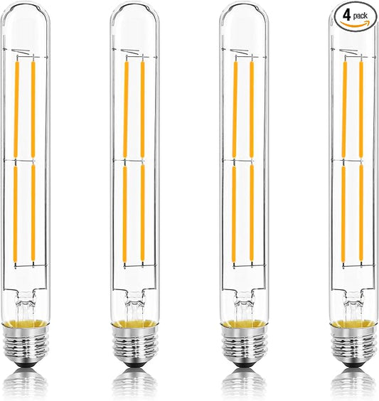 8.9IN LED Light Bulbs E26 Base, 6W 800LM 2700K Soft White T10 T9 Vintage Edison Bulbs Dimmable, AC 120V Equal 80 Watt Clear Glass Long Tubular Filament Bulb, UL Listed - 4Pack - Bloomnest