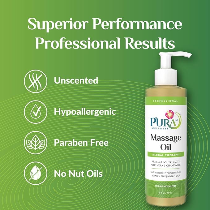 Wellness Professional Herbal Massage Oil, 8oz, Hypoallergenic Formula for Muscle Relief, Professional Deep Tissue Therapy, Massage Oil, Unscented, for Physical Therapy and Muscle Recovery - Bloomnest