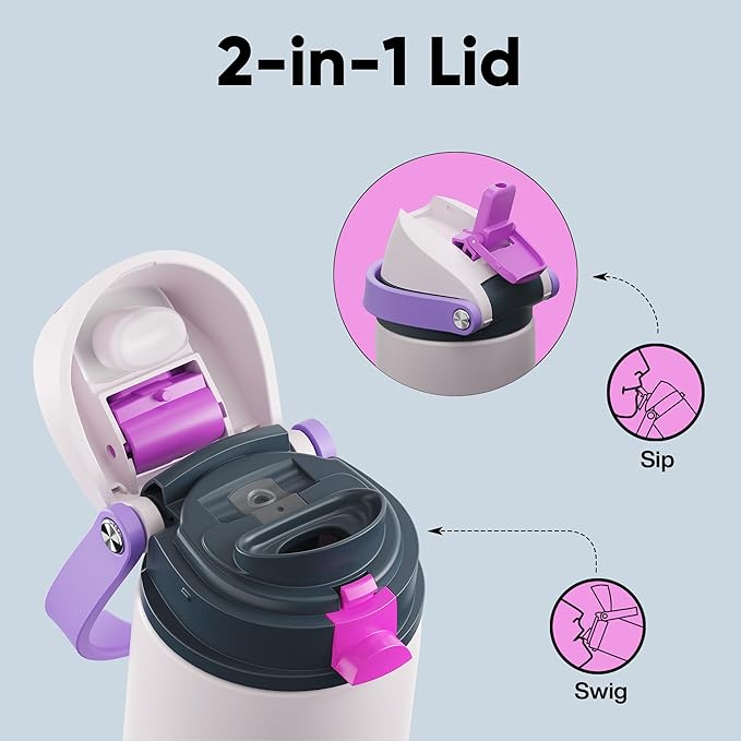 Insulated Water Bottle with Straw - Encool Stainless Steel Water Bottle with Push Button Lid, Leak-Proof & BPA-Free, Keeps Cold for 24 Hours for Sports, Travel, Gym (18 oz, Oyster Pink) ENCOOL