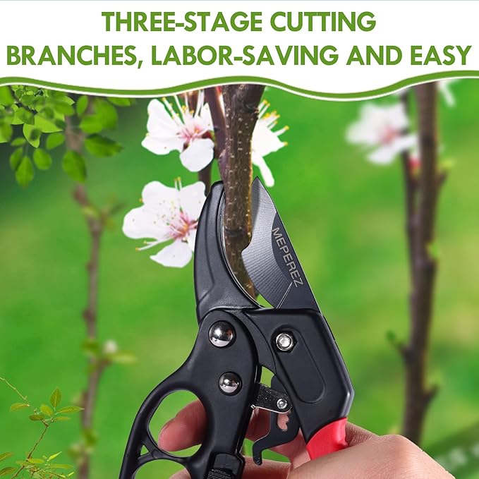 Ultra Sharp Germany Steel Pruning Shears - Cuts 3X Easier, Weak Hand Arthritis Snips, Rust-Resistant, Effortlessly 1-Inch Cut Capacity Garden Scissors, Ergonomic Handle (Reddish balck) - Bloomnest