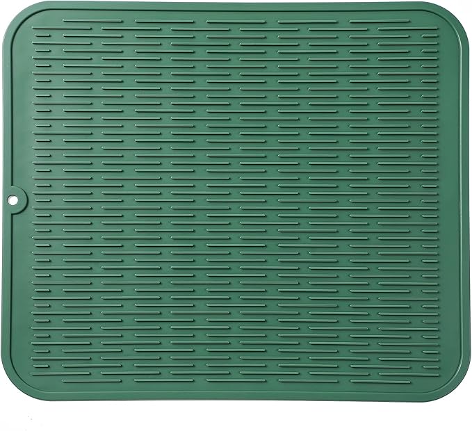 Silicone Dish Drying Mat for Multiple Usage,Easy clean,Eco-friendly,Heat-resistant Silicone Mat for Kitchen Counter or Sink,Refrigerator or Drawer Liner Green 2XL 24 inches x 18 inches - Bloomnest