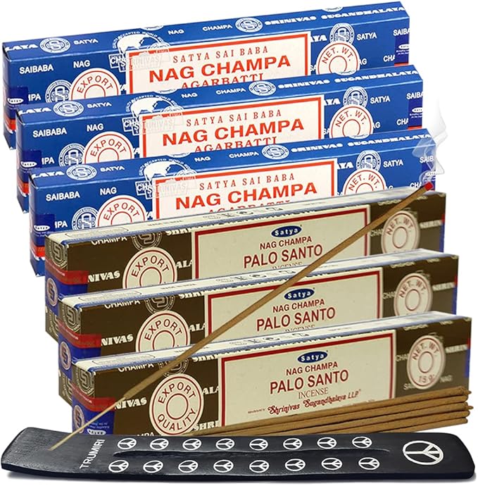 Nag Champa Palo Santo Incense Sticks & Holder Bundle Variety Pack from House of Satya Incense Sticks and Trumiri TRUMIRI
