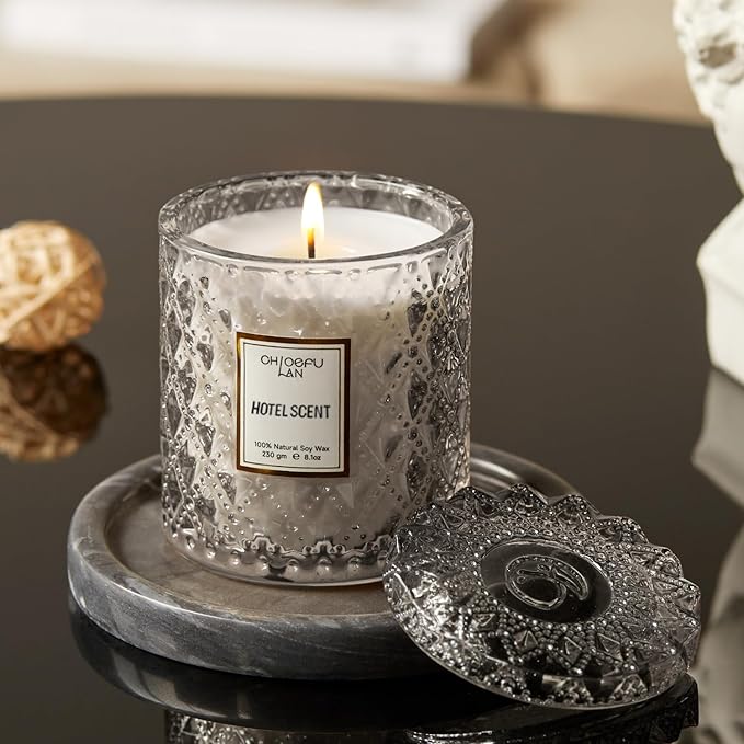 Chloefu LAN Hotel Scented Candle Natural Essential Oil, Luxury Scented Soy Jar Candle Gifts, Highly Scented, 8.1oz, Unique Blend to Promote Sleep & Relieve Stress - Bloomnest