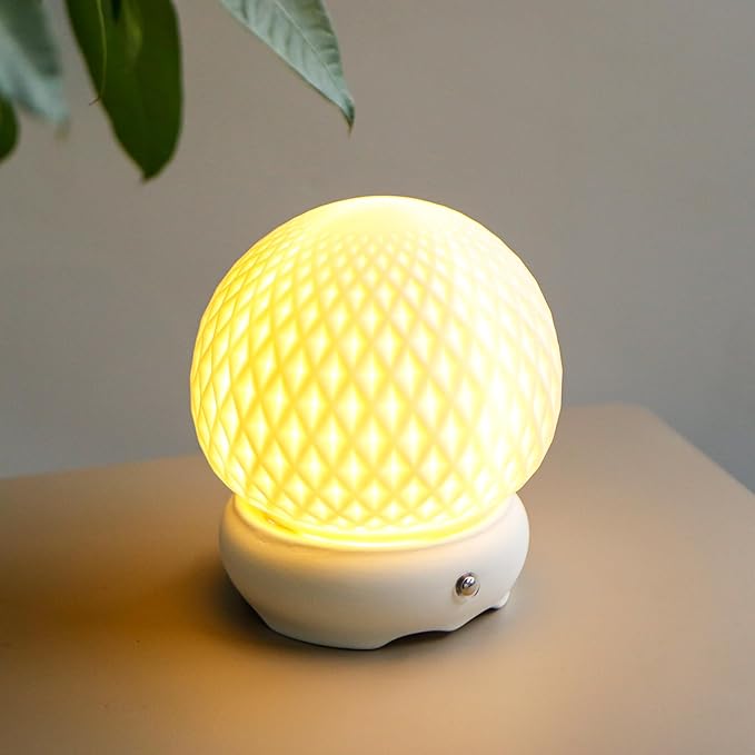 JHY DESIGN Ceramic Spherical Decorative lamp 6" H Rechargeable Table Lamp Dimmable Touch Control Desk lamp for Home Bedroom Living Room Outdoors(Diamond Pattern) - Bloomnest